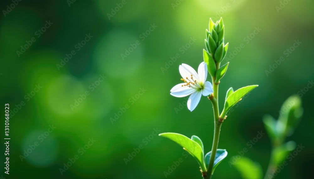 Green stem with Physostegia flowers and a few lush green leaves, stem, foliage Green stem with Physostegia flowers and a few lush green leaves, stem, foliage