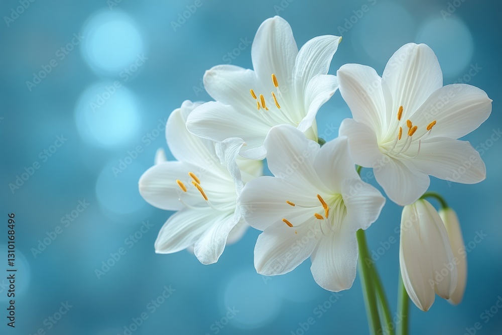 Naklejka premium Agapanthus flower on a blue background with delicate petals and vibrant hues. Flowers in a serene and charming look.