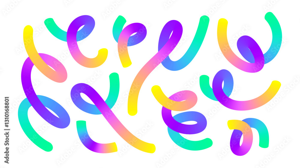 Set of colorful gradient shapes and swirls on a white background Set of colorful gradient shapes and swirls on a white background