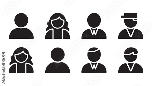 Eight Simple Black User Profile Icons Male, Female, Diverse