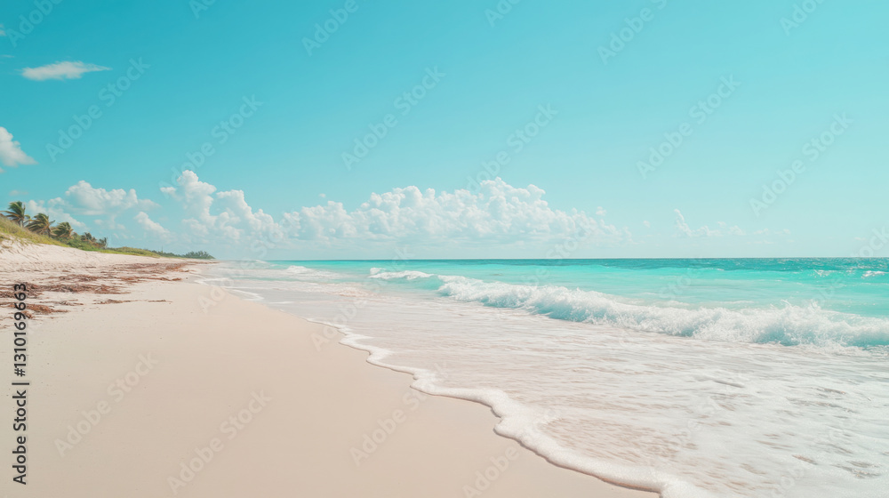 Tranquil beach scene with gentle waves on a clear day Tranquil beach scene with gentle waves on a clear day