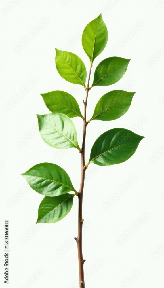 Single branch with leaves isolated on white background, organic forms, Single branch with leaves isolated on white background, organic forms,