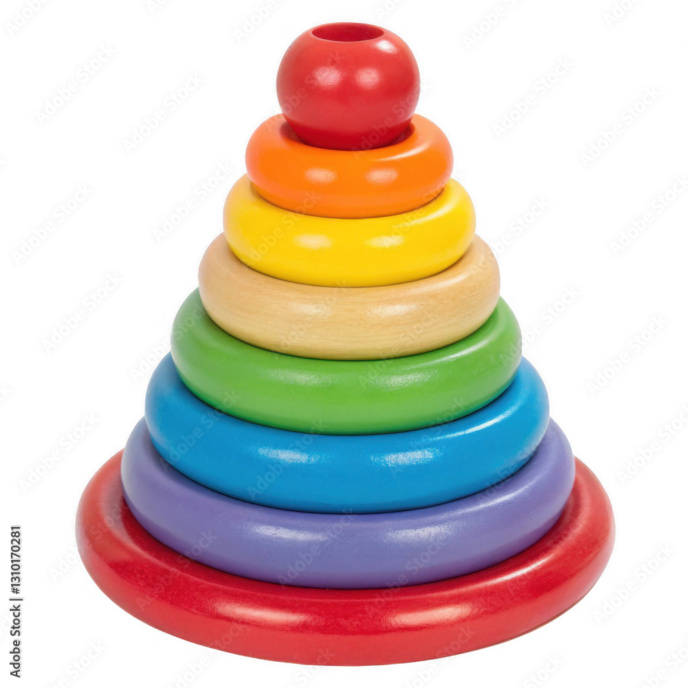 Rainbow stacker toy isolated on a transparent background, colorful wooden educational toy for kids and toddlers Rainbow stacker toy isolated on a transparent background, colorful wooden educational toy for kids and toddlers