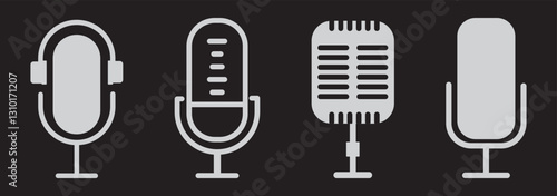 Set of line Microphone icons. Different variant podcast microphone. Karaoke mic web and mobile app icon. Voice, recording Studio Symbol collection. Logo template for many purpose. Vector illustration
