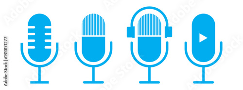 Set of line Microphone icons. Different variant podcast microphone. Karaoke mic web and mobile app icon. Voice, recording Studio Symbol collection. Logo template for many purpose. Vector illustration
