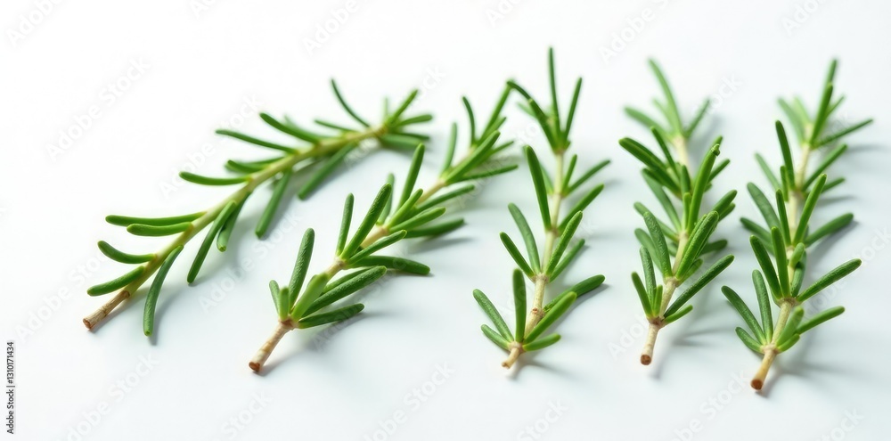 Fototapeta premium Sprigs of rosemary isolated on a plain white surface, plant, greenery