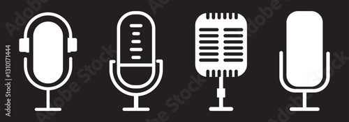 Set of line Microphone icons. Different variant podcast microphone. Karaoke mic web and mobile app icon. Voice, recording Studio Symbol collection. Logo template for many purpose. Vector illustration
