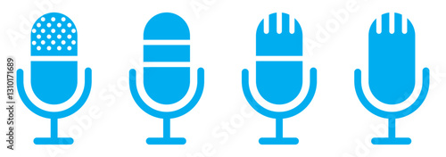 Set of line Microphone icons. Different variant podcast microphone. Karaoke mic web and mobile app icon. Voice, recording Studio Symbol collection. Logo template for many purpose. Vector illustration
