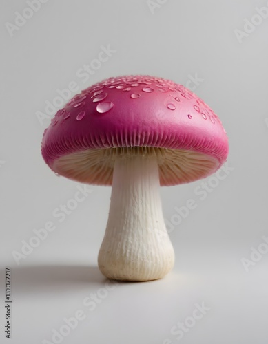 An isolated pink mushroom against a white background