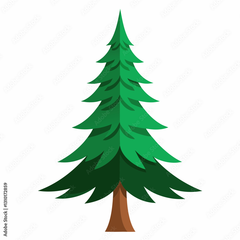 Stylized green pine tree illustration on a white background, ideal for seasonal designs Stylized green pine tree illustration on a white background, ideal for seasonal designs