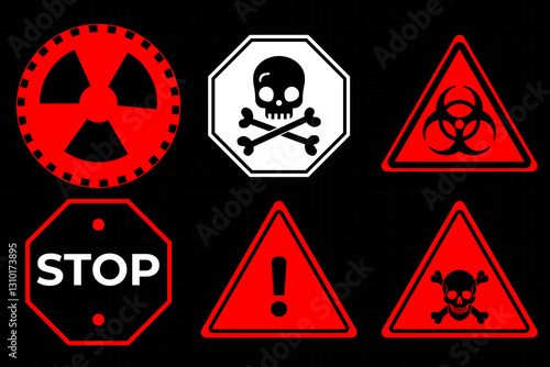 Conceptual HUD danger zone layout featuring red warning frames and futuristic alert elements. High-quality vector illustration perfect for print and digital interfaces, including caution signs, attent