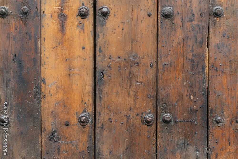 Weathered Brown Wooden Planks with Metal Studs Weathered Brown Wooden Planks with Metal Studs