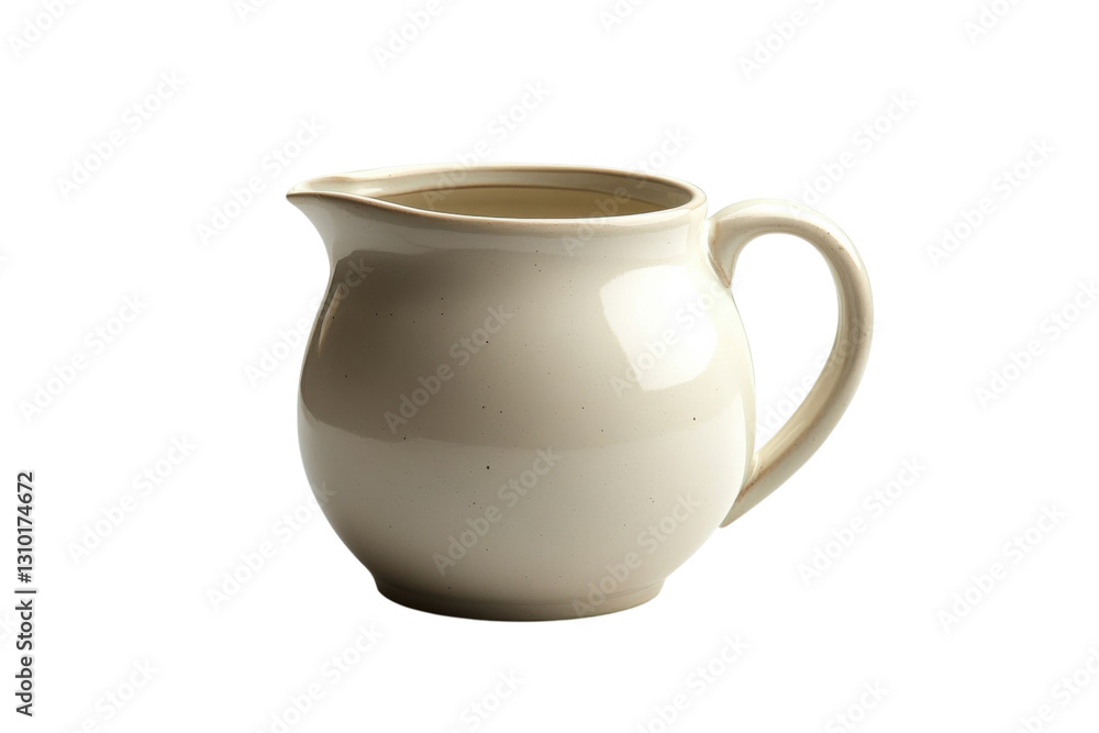 Simple cream pitcher crafted from ceramic on a plain background highlighting its smooth texture and form Simple cream pitcher crafted from ceramic on a plain background highlighting its smooth texture and form