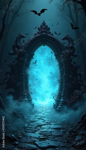 Wallpaper Mural gothic summoning gate with dragon carvings in black Torontodigital.ca