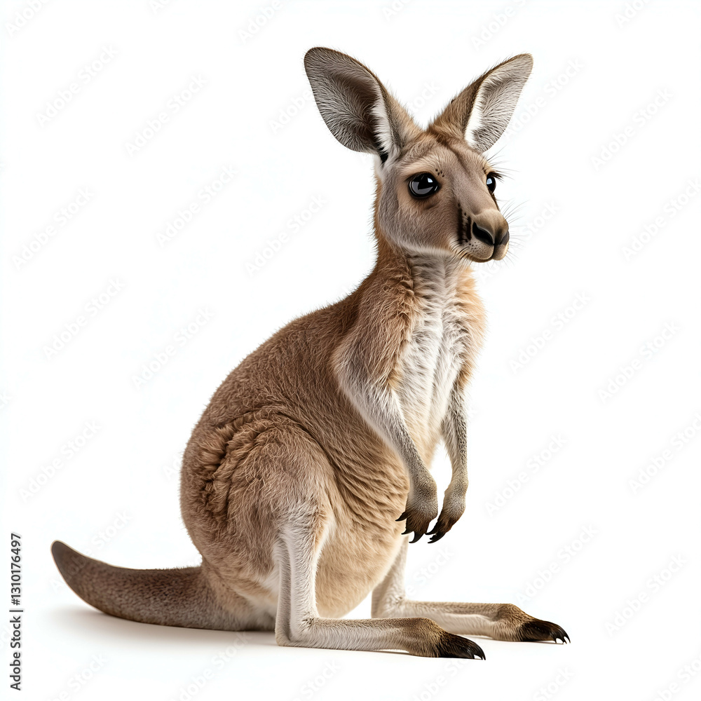 Fototapeta premium Studio Shot of Cute Young Kangaroo - Isolated Front View of Playful Australian Marsupial