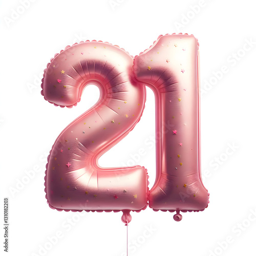  number 21 pink balloon isolated on white background