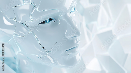 Futuristic humanoid robot face with detailed facial panel design
