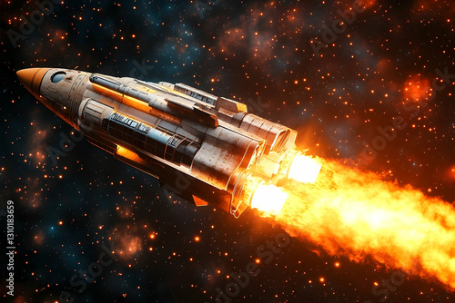 Wallpaper Mural Futuristic spaceship blasting through the cosmos leaving a fiery trail Torontodigital.ca