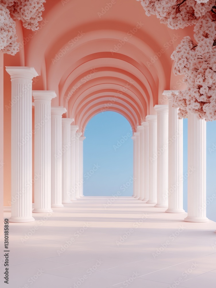 Pastel Archway Corridor with Blossoms Pastel Archway Corridor with Blossoms