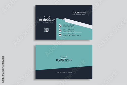 Modern Geometric Business Card Design with QR Code | Professional Corporate Business Card with Blue and Black Theme | Minimalist and Elegant Business Card Template for Branding