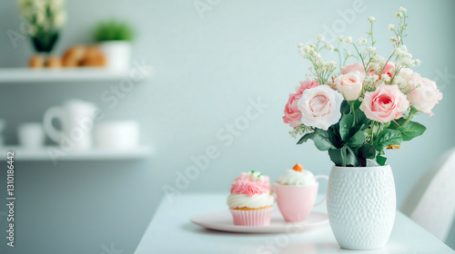 Wallpaper Mural Fresh flowers and delicious cupcakes create a cozy atmosphere in a modern kitchen Torontodigital.ca