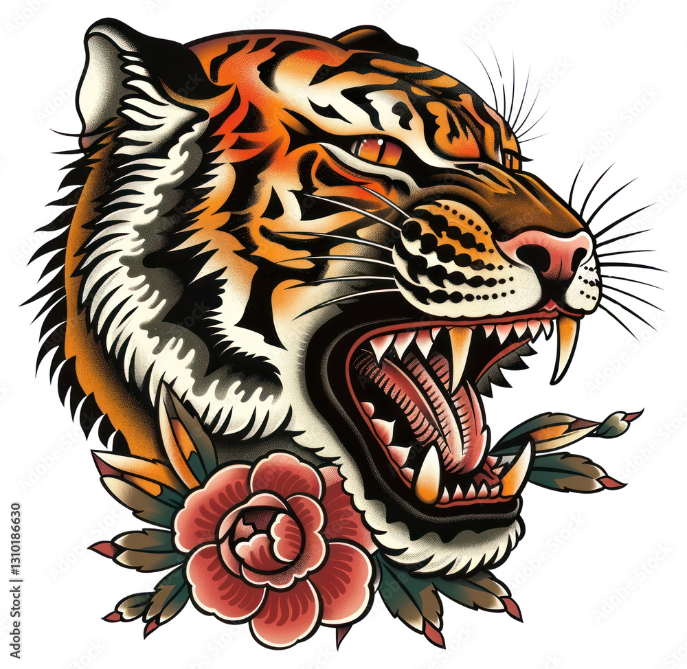 Obraz premium PNG Traditional tattoo illustration of tiger head wildlife animal mammal.