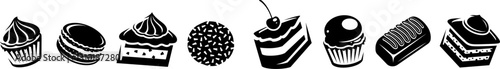 Black and White Cake and Pastry Illustrations Vector Art Set