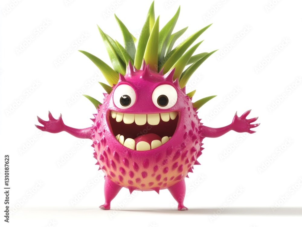 Funny pink fruit monster with pineapple hair Funny pink fruit monster with pineapple hair