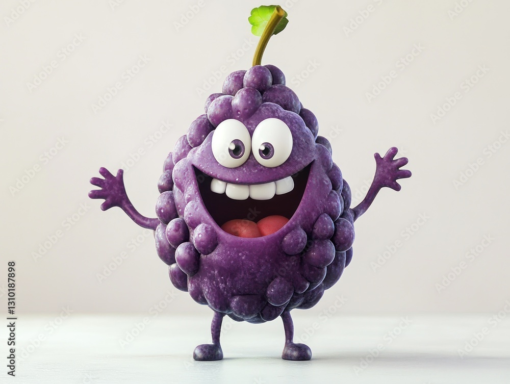 Fototapeta premium Cheerful purple cartoon fruit character