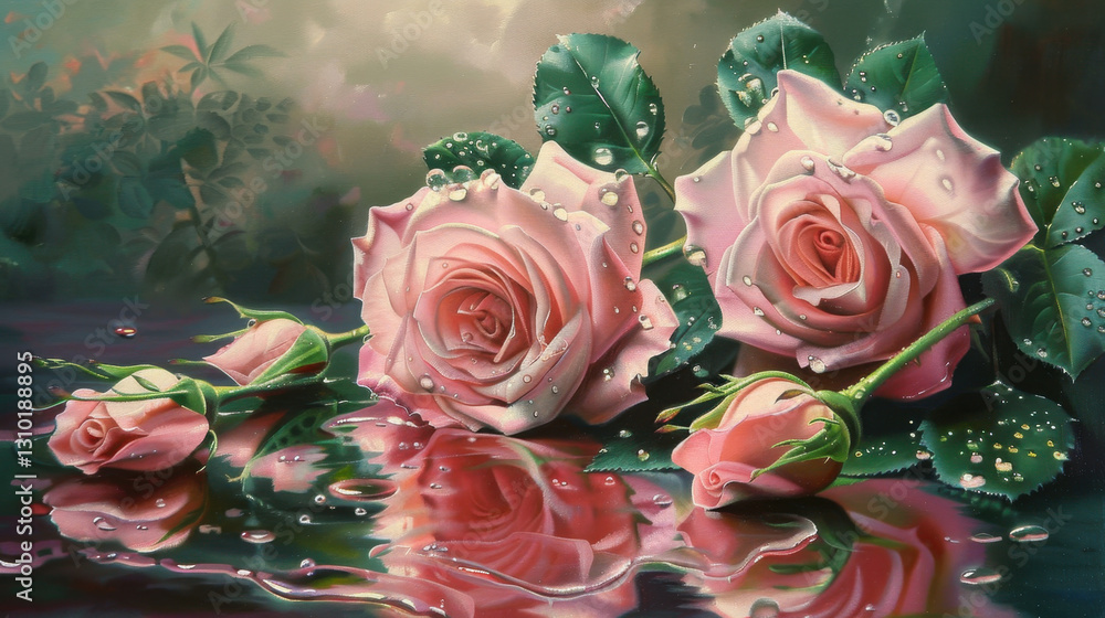 Fototapeta premium pink rose with water drops