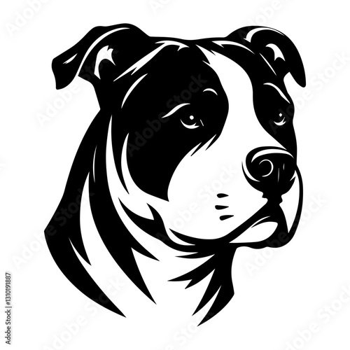 Pit bull terrier's head is a black and white logo. EPS vector graphics.