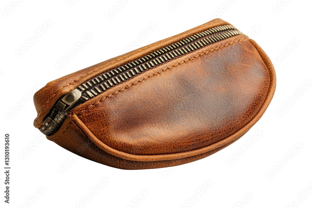 Stylish brown leather pouch with a zipper, ideal for storing small items or accessories in everyday life Stylish brown leather pouch with a zipper, ideal for storing small items or accessories in everyday life