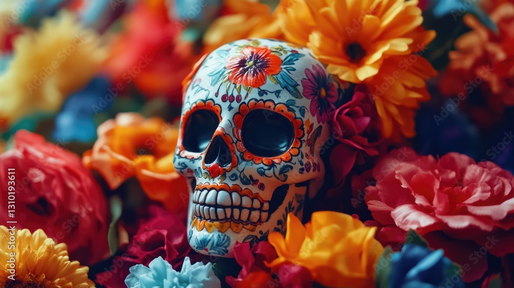 Dia de Muertos skull with flowers Dia de Muertos skull with flowers