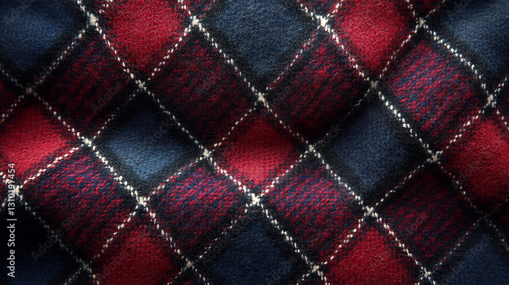Naklejka premium Luxurious Navy and Burgundy Tartan Design with Rich Textures