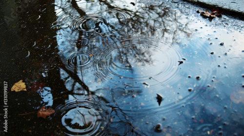 rainwater in puddles with beautiful reflections