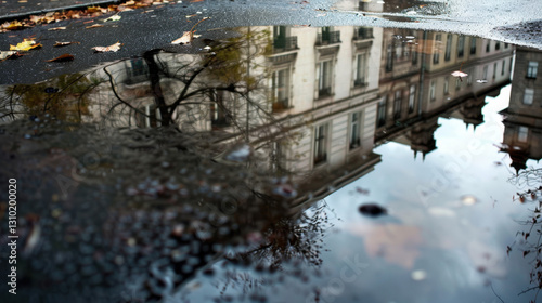 rainwater in puddles with beautiful reflections