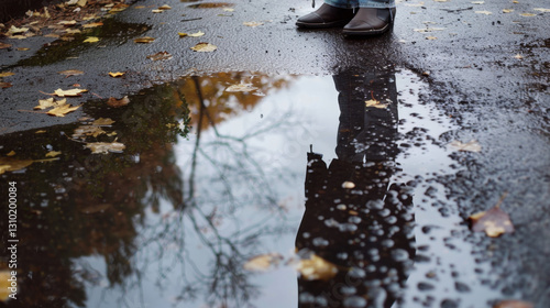 rainwater in puddles with beautiful reflections