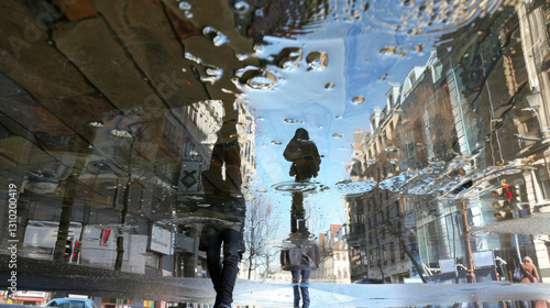 rainwater in puddles with beautiful reflections