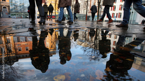 rainwater in puddles with beautiful reflections