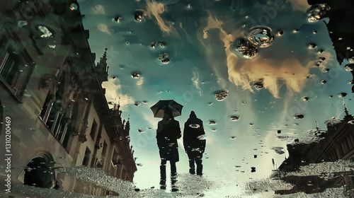 rainwater in puddles with beautiful reflections