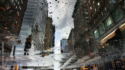 rainwater in puddles with beautiful reflections