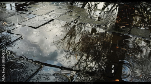 rainwater in puddles with beautiful reflections