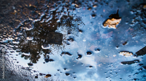 rainwater in puddles with beautiful reflections