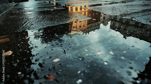 rainwater in puddles with beautiful reflections