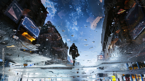 rainwater in puddles with beautiful reflections