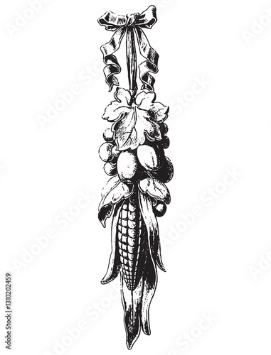 Obraz na płótnie Vintage engraving of bunch of corns and grapes w salonie