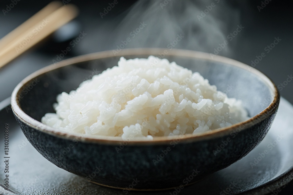 Steaming bowl of rice asian kitchen food photography minimalist setting close-up comfort food Steaming bowl of rice asian kitchen food photography minimalist setting close-up comfort food