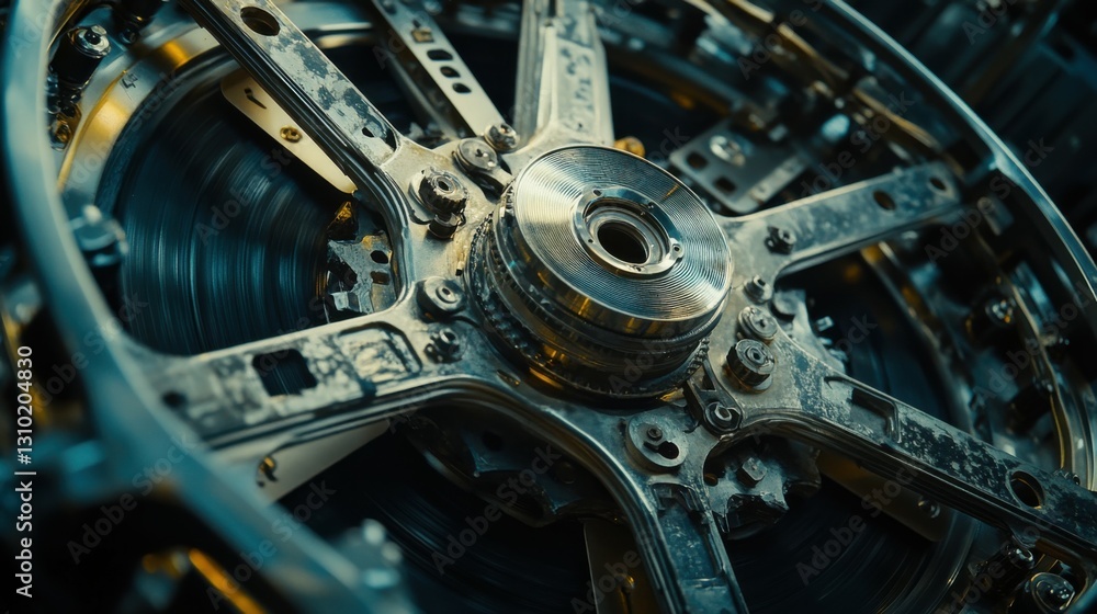 Fototapeta premium Close-Up of a Film Wheel with Exquisite Details Showcasing Cinematic Equipment in a Professional Film Industry Setting
