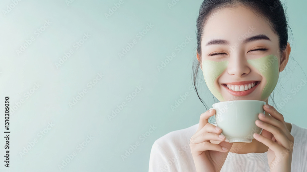 Tranquil moment with green tea and skincare on a soothing afternoon Tranquil moment with green tea and skincare on a soothing afternoon
