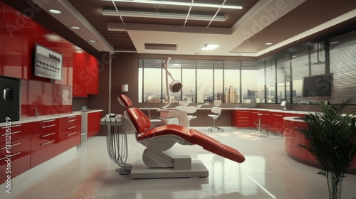 Red Dental Chair in Modern Office